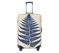 Woshuwo Housse de bagage de voyage élastique avec feuille de fougère bleu foncé sur une crème claire et résistante à la poussière et aux rayures pour valises de 55,9 à 61 cm