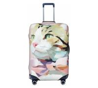 Woshuwo Housse de bagage de voyage élastique en forme de chat tigré avec un nœud en velours - Anti-poussière et anti-rayures - Pour valise de 55,9 à 61 cm