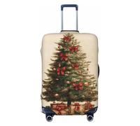 Woshuwo Housse de bagage de voyage élastique en forme de sapin de Noël vintage avec nœuds rouges et verts - Résistante à la poussière et aux rayures - Pour valises de 55,9 à 61 cm