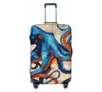 Woshuwo Housse de bagage de voyage élastique vintage en forme de pieuvre bleue sur une vieille carte - Anti-poussière et anti-rayures - Pour valises de 55,9 à 61 cm
