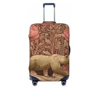 Woshuwo Housse de bagage élastique beige avec motif ours marchant à travers la forêt, résistante à la poussière et aux rayures pour valises de 55,9 à 61 cm