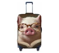Woshuwo Housse de protection élastique en forme de cochon portant des lunettes pour lire un livre, protection contre la poussière et les rayures pour valises de 55,9 à 61 cm
