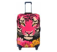 Woshuwo Housse de protection élastique pour bagages de voyage Motif tigre rose avec fleurs Résistant à la poussière et aux rayures Pour valise 55,9 à 61 cm