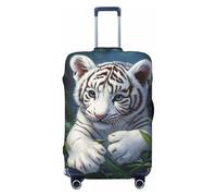 Woshuwo Housse de protection élastique pour valise, anti-poussière, anti-rayures, motif tigre blanc tropical de la jungle, 55,9 à 61 cm