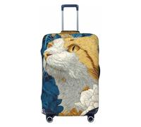 Woshuwo Housse de protection élastique pour valise, résistante à la poussière et aux rayures, motif chat, chrysanthèmes roses, pivoines roses, 55,9 à 61 cm