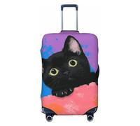 Woshuwo Housse de protection élastique pour valise, résistante à la poussière et aux rayures, motif chaton noir sur violet, surréalisme, 55,9 à 61 cm