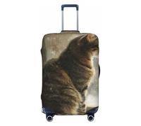 Woshuwo Housse de protection élastique pour valise, résistante à la poussière et aux rayures, motif chat tigré marron sur le rebord de la fenêtre, 55,9 à 61 cm