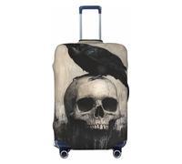 Woshuwo Housse de protection élastique pour valise, résistante à la poussière et aux rayures, motif corbeau assis sur un crâne, 55,9 à 61 cm