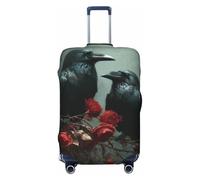 Woshuwo Housse de protection élastique pour valise, résistante à la poussière et aux rayures Motif deux corbeaux Rouge 55,9 à 61 cm