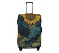Woshuwo Housse de protection élastique pour valise, résistante à la poussière et aux rayures, motif deux corbeaux et tournesols, convient pour 55,9 à 61 cm