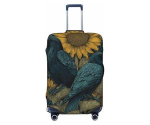 Woshuwo Housse de protection élastique pour valise, résistante à la poussière et aux rayures, motif deux corbeaux et tournesols, convient pour 55,9 à 61 cm