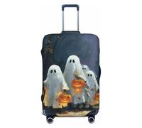 Woshuwo Housse de protection élastique pour valise, résistante à la poussière et aux rayures, motif fantômes mignons marchant dans la vieille forêt, citrouilles, 55,9 à 61 cm