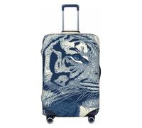 Woshuwo Housse de protection élastique pour valise, résistante à la poussière et aux rayures, motif tête de tigre, gris clair, bleu clair, 55,9 à 61 cm