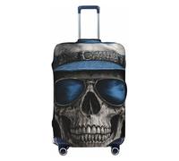 Woshuwo Housse de protection élastique pour valise, résistante à la poussière et aux rayures, motif tête de mort portant des lunettes de soleil bleues et un chapeau, pour valises de 55,9 à 61 cm