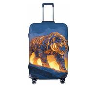 Woshuwo Housse de protection élastique pour valise, résistante à la poussière et aux rayures, motif tigre orange et argenté, 55,9 à 61 cm