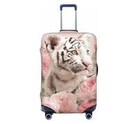Woshuwo Housse de protection élastique pour valise, résistante à la poussière et aux rayures, motif tigre blanc et roses pour valises de 55,9 à 61 cm