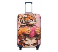 Woshuwo Housse de protection élastique pour valise, résistante à la poussière et aux rayures, motif tigre tenant un cœur rose, pour 55,9 à 61 cm