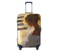 Woshuwo Housse de protection élastique pour valise, résistante à la poussière et aux rayures pour femme blonde, plage, coucher de soleil, 55,9 à 61 cm