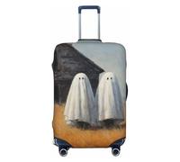 Woshuwo Housse de protection élastique pour valises de voyage avec deux fantômes mignons, vieille maison abandonnée, résistante à la poussière, aux rayures, pour valises de 55,9 à 61 cm