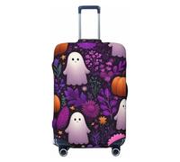 Woshuwo Housses de bagage de voyage élastiques pour Halloween, fantômes, citrouille, fleurs violettes, protection contre la poussière et les rayures, convient pour 55,9 à 61 cm