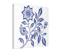 Woshuwo Impression sur toile imprimée de fleurs indiennes bleues et blanches pour dortoir, chambre à coucher, salon, 30 x 30 cm encadrée