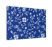 Woshuwo Impression sur toile imprimée florale blanche sur toile bleue pour dortoir, salon, 30 x 45 cm encadrée