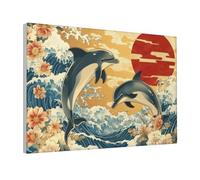 Woshuwo Impression sur toile représentant deux dauphins sautant - Art mural - Esthétique - Pour dortoir et salon - 30 x 45 cm - Encadré