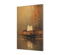 Woshuwo Impression sur toile représentant deux fantômes mignons dans un bateau à rames en bois - Décoration murale pour dortoir, chambre à coucher, salon - 30 x 45 cm - Encadrée