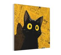 Woshuwo Impression sur toile représentant un chat noir contre un journal - Impression esthétique pour dortoir, chambre à coucher, salon - 30 x 30 cm - Encadrée