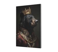 Woshuwo Impression sur toile représentant un ours noir dans une tenue royale ornée d'une couronne décorative pour dortoir, chambre à coucher, salon, 30 x 45 cm encadrée