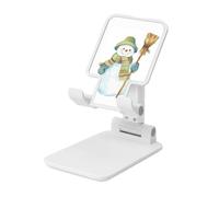 Woshuwo Joli bonhomme de neige tenant un balai pliable pour téléphone portable, angle réglable, support de bureau portable compatible avec tous les smartphones, blanc