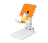 Woshuwo Joli chapeau de sorcière fantôme tenant un seau d'Halloween, support pliable pour téléphone portable, angle réglable, support de bureau portable compatible avec tous les smartphones, blanc