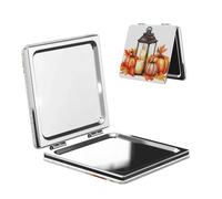 Woshuwo Lanterne aquarelle avec bougies citrouilles miroir de maquillage de voyage double face en cuir PU portable compact miroir grossissant de poche