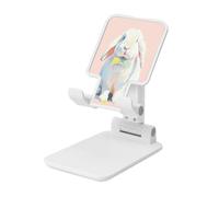 Woshuwo Lapin avec un nœud papillon en soie vert pâle - Support pliable pour téléphone portable - Angle réglable en hauteur - Compatible avec tous les smartphones - Blanc
