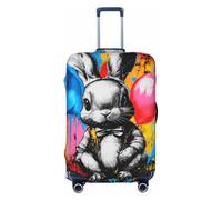 Woshuwo Lapin tenant un ballon graffiti Street Art Housse de bagage de voyage élastique résistant à la poussière et aux rayures pour valises 55,9 à 61 cm