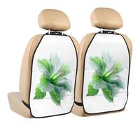 Woshuwo Lot de 2 protections de dossier de siège de voiture motif fleur d'hibiscus avec éléments verts et poches de rangement pour protéger de la saleté, de la boue et des rayures