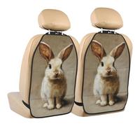 Woshuwo Lot de 2 protections de siège de voiture motif lapin beige avec poches de rangement pour protéger de la saleté, de la boue et des rayures