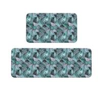 Woshuwo Lot de 2 tapis de cuisine texturés en marbre gris jade antidérapant, tapis de sol, paillasson, buanderie, décoration de cuisine