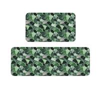 Woshuwo Lot de 2 tapis de cuisine texturés en marbre vert jade - Tapis de sol antidérapant - Tapis de couloir - Tapis de couloir - Tapis de buanderie - Décoration de cuisine