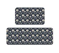Woshuwo Lot de 2 tapis de cuisine traditionnels indiens à motif floral bleu marine antidérapant pour cuisine, buanderie