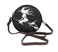 Woshuwo Magnifique sac à bandoulière rond en cuir avec silhouette de sorcière sur un balai pour femme