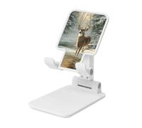 Woshuwo Majestic Deer Standing Forest Creek Winter Support de téléphone portable pliable à angle réglable en hauteur Compatible avec tous les smartphones Blanc