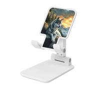 Woshuwo Majestic Grey Wolf Fantasy Mountain Support pliable pour téléphone portable à angle réglable en hauteur Compatible avec tous les smartphones Blanc