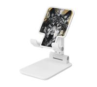 Woshuwo Majestic Wolf Support de téléphone portable pliable Noir et doré Angle réglable Hauteur de bureau Portable Compatible avec tous les smartphones Blanc