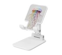 Woshuwo Méduse avec couleurs pastel arc-en-ciel - Support pliable pour téléphone portable - Angle réglable en hauteur - Compatible avec tous les smartphones - Blanc