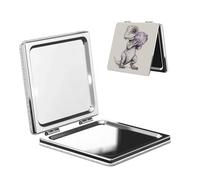 Woshuwo Mignon dinosaure tenant une boule disco simple miroir de maquillage de voyage double face en cuir PU portable compact miroir grossissant de poche