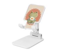Woshuwo Mignon grenouille souriante portant une chemise rayée pliable support de téléphone portable angle réglable hauteur bureau portable support de téléphone portable compatible avec tous les