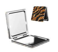 Woshuwo Miroir de maquillage de voyage à rayures tigre double face en cuir PU portable compact grossissant