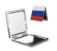 Woshuwo Miroir de maquillage de voyage avec drapeau de la Russie - Double face - En cuir synthétique - Portable et compact - Loupe de poche