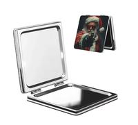 Woshuwo Miroir de maquillage de voyage avec motif Père Noël double face en cuir PU portable compact grossissant